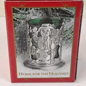 Home For The Holidays Green Glass & Metal Votive Candle Holder with Tealight NEW